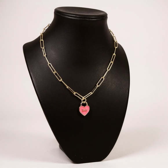 Dior Jewelry - Handmade Dior Heart Charm Necklace 18k Gold Paperclip Chain